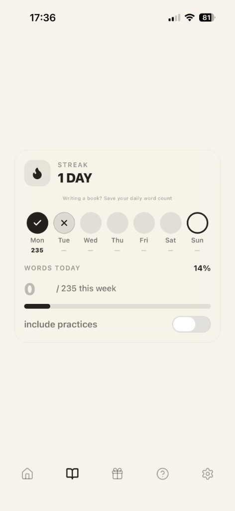 Contagem diária de palavras e streak no Spark