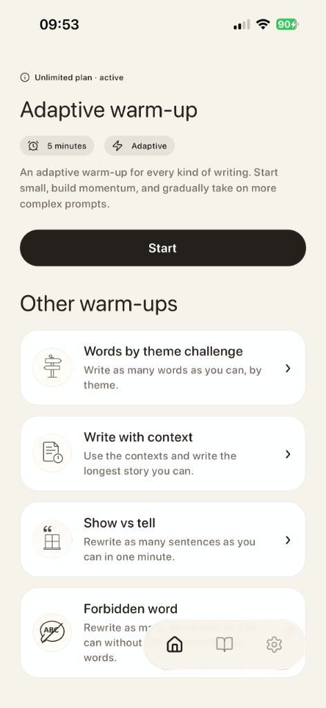 Spark home: Adaptive warm-up and other exercises